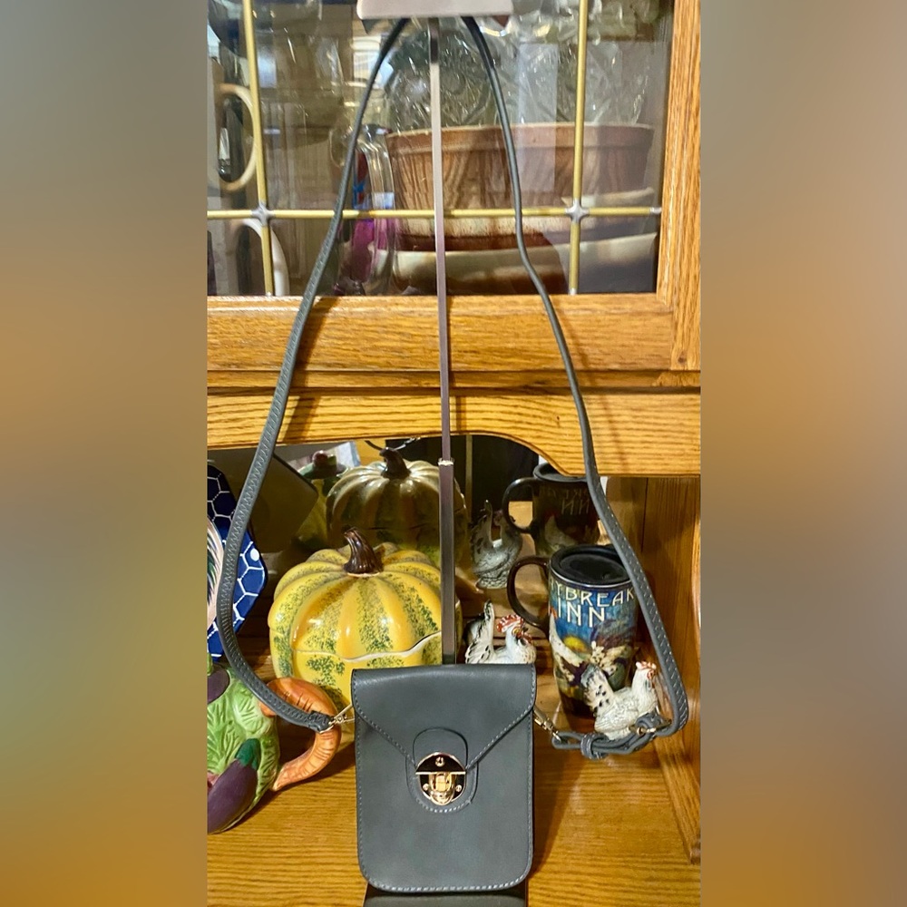 Crossbody Bag Small Gray Rose Gold Hardware Twist Lock w/Detachable Strap